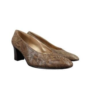 Stuart Weitzman Shoes Womens 9 Pumps Snakeskin Print Leather Fashion Heels Brown
